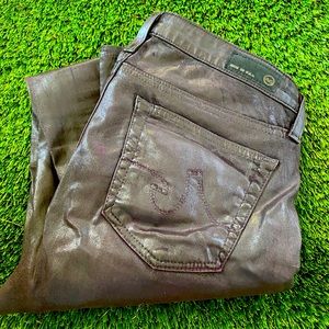 AG coated eggplant skinny leather-like jeans sz 27
